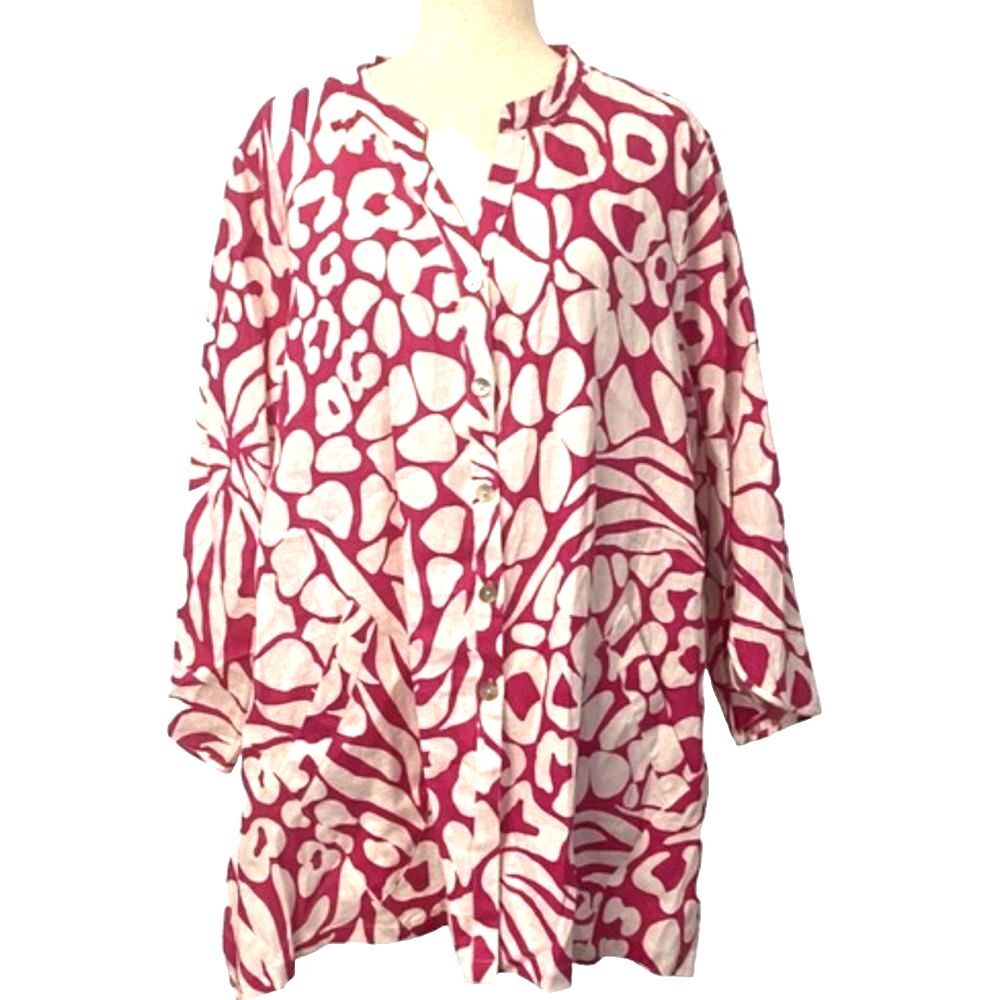 Multiples Pink & White Oversized Notched Collar Top